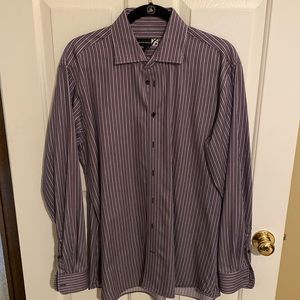 Mens Saks Fifth Avenue Large purple, black and white stripe dress shirt